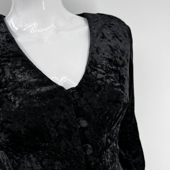 Vintage 90s Crushed Velvet Black Gothic Morticia Addams Maxi‎ Dress Size M - Picture 5 of 12